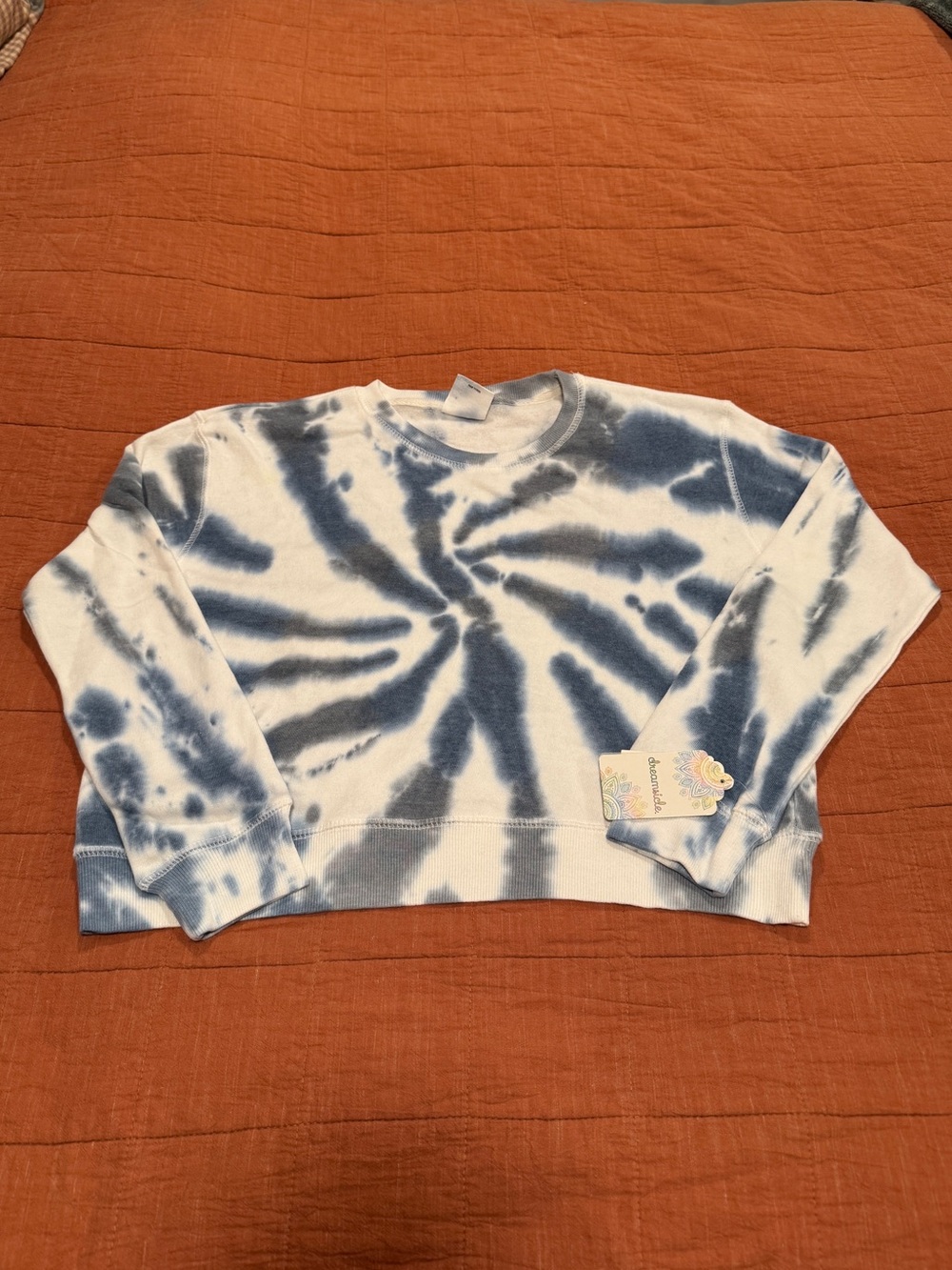 Tie-Dye Cropped Crewneck Sweatshirt - Blue & White